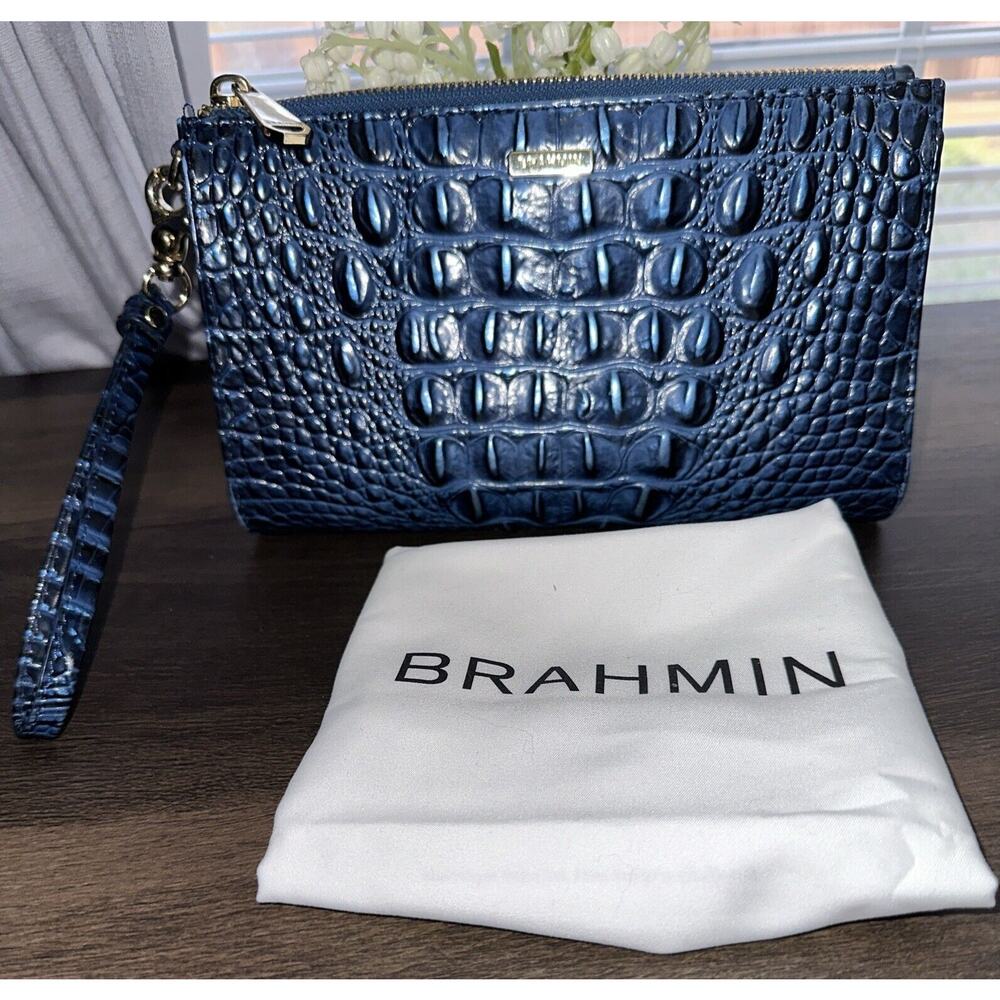 Brahmin Leather Daisy Pouch/Wristlet in Sold Out Color Maritime
